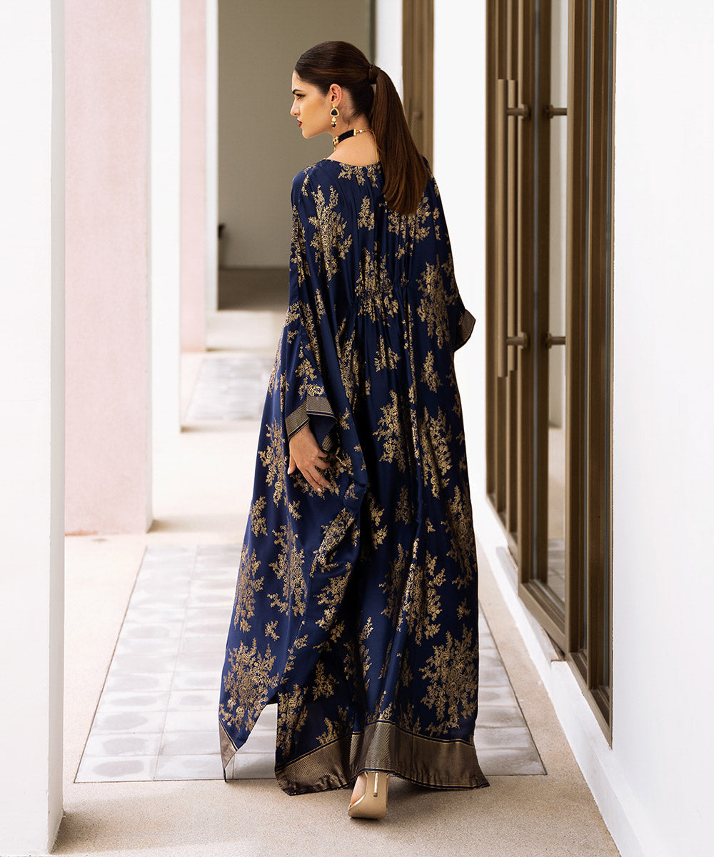 Women's Pret Blended Satin Blue Printed Kaftan 