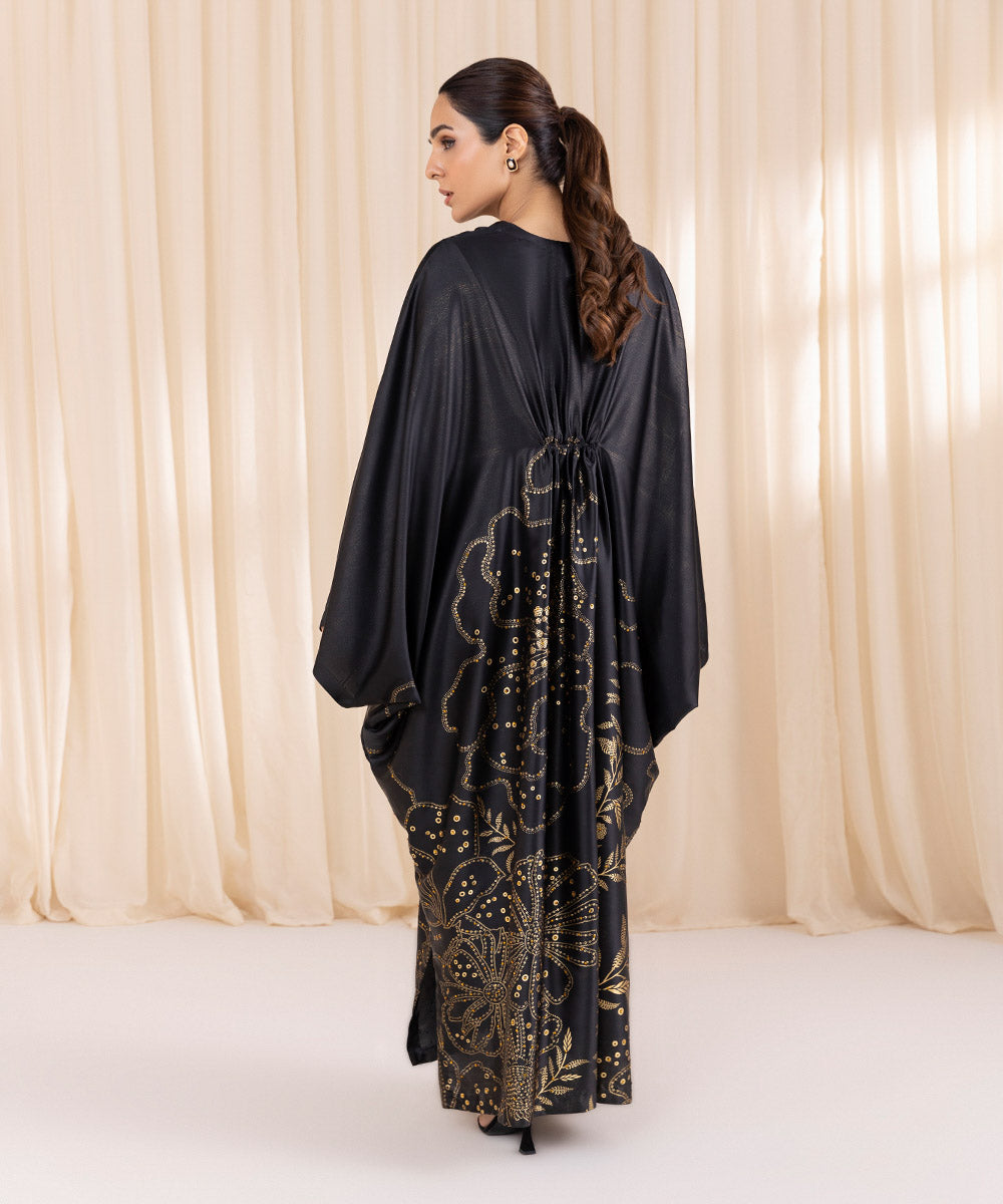 Women's Pret Blended Satin Black Printed Kaftan 