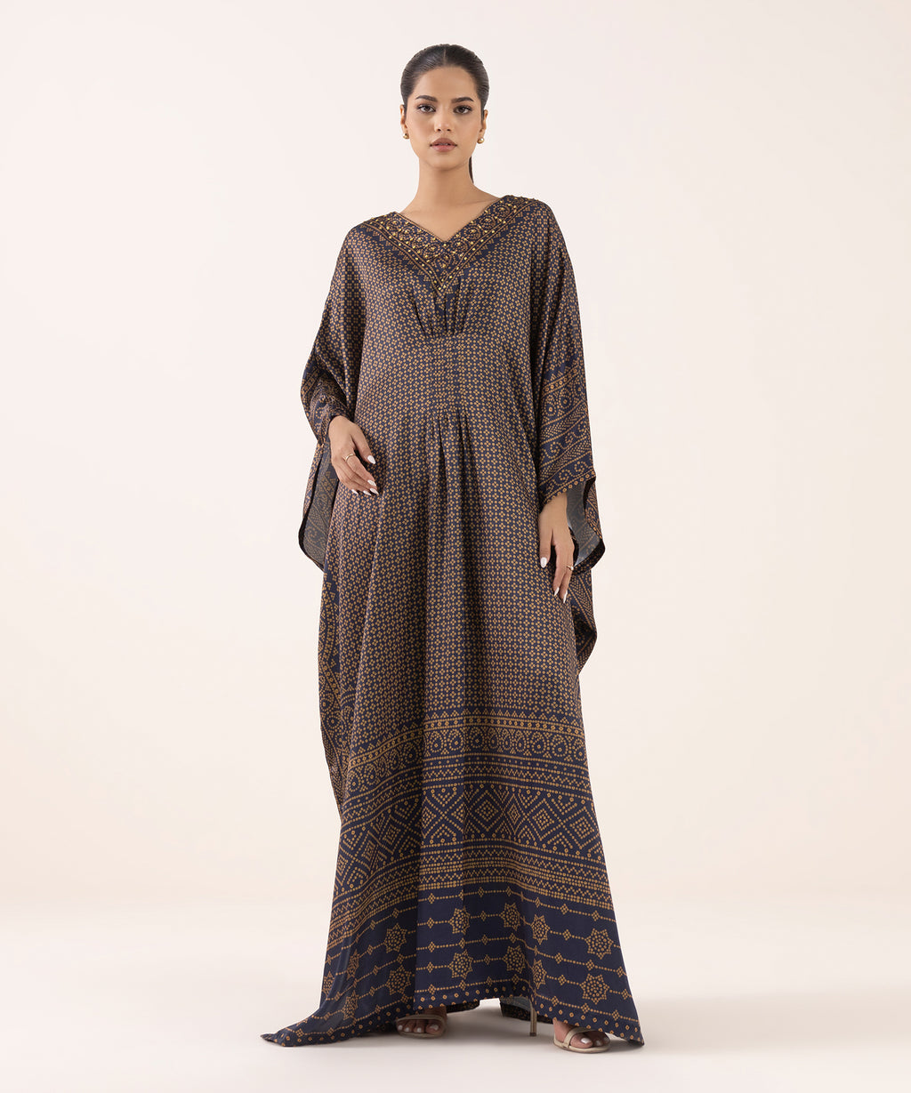 Women's RTW Blended Satin Multi Printed Kaftan