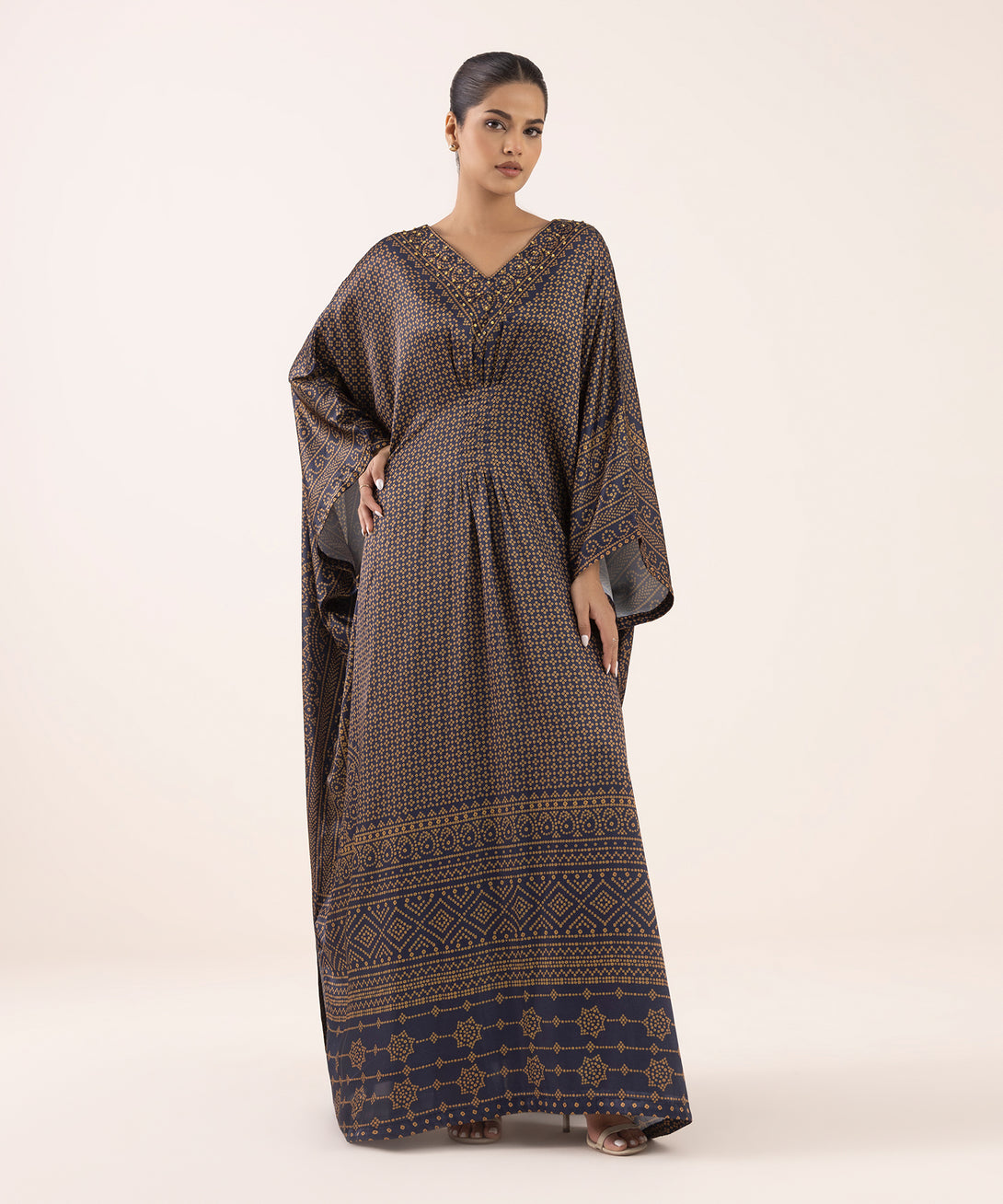 Women's RTW Blended Satin Multi Printed Kaftan