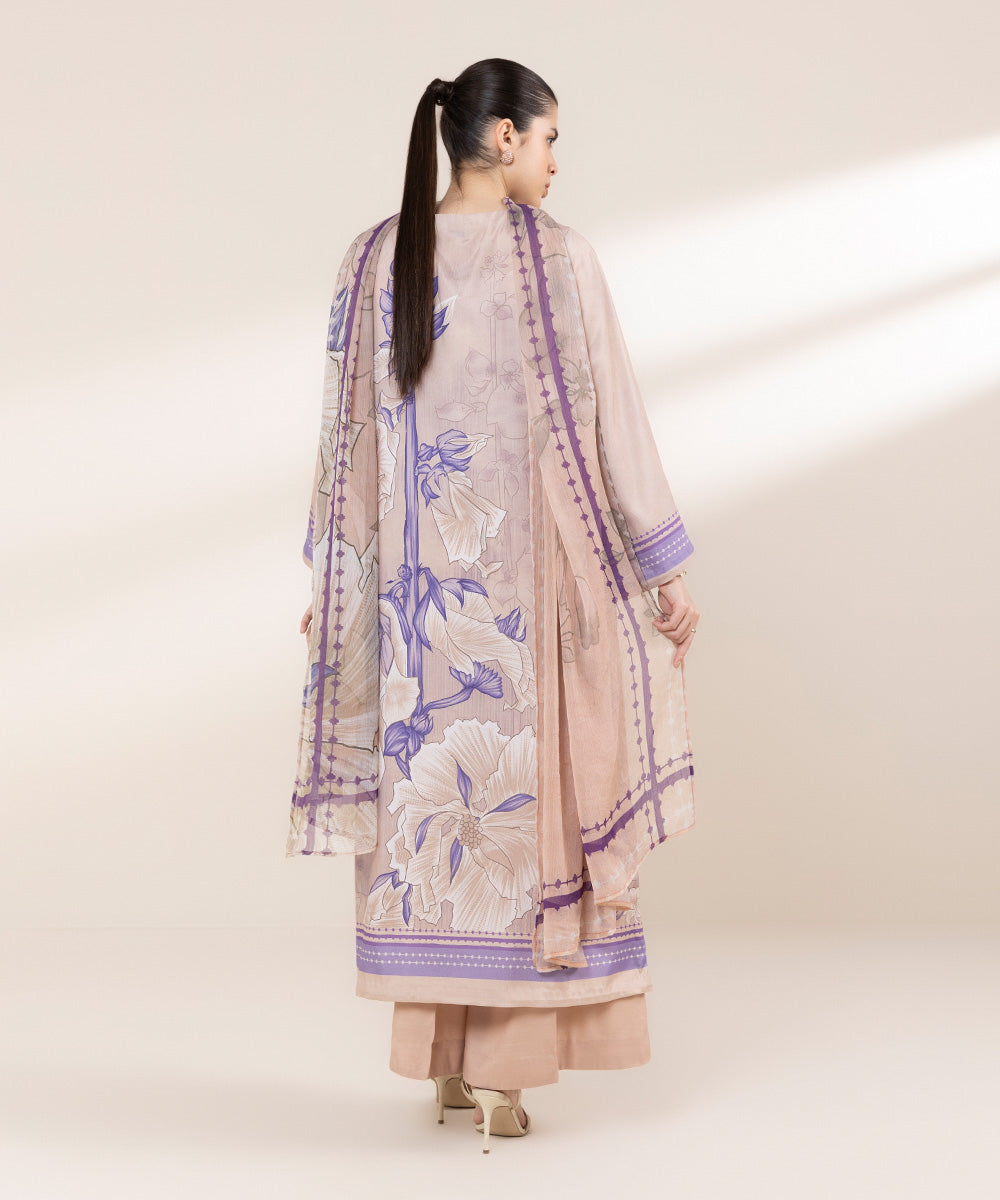 Women's RTW Blended Grip Pink Printed Three Piece Suit