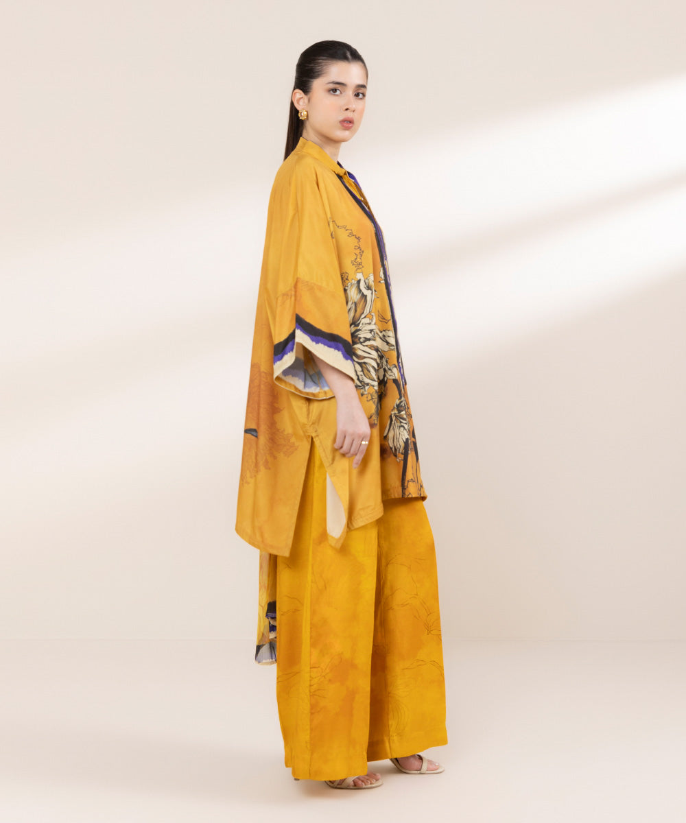 Women's RTW Blended Grip Orange Printed Three Piece Suit