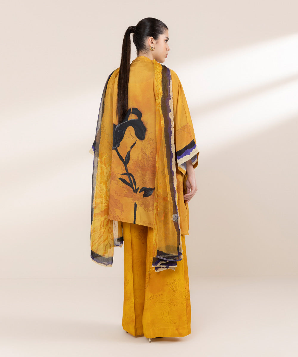 Women's RTW Blended Grip Orange Printed Three Piece Suit