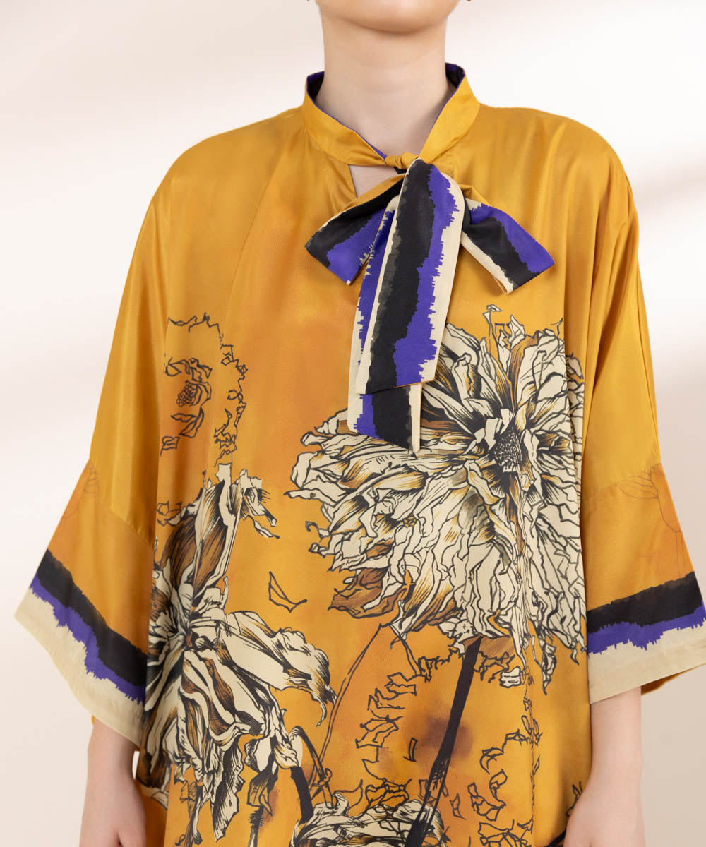 Women's RTW Blended Grip Orange Printed Three Piece Suit