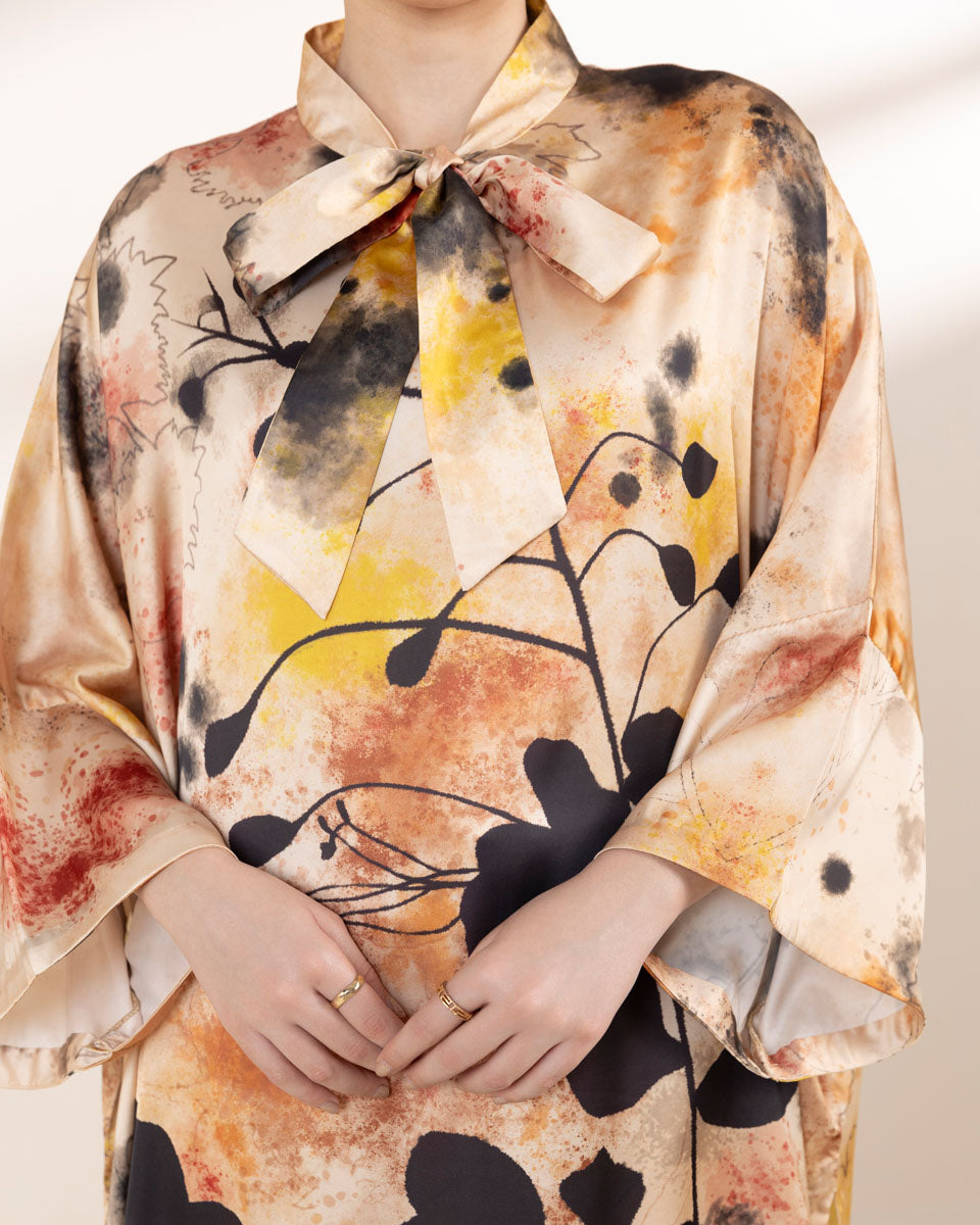Women's RTW Blended Satin Multi Printed Three Piece Suit
