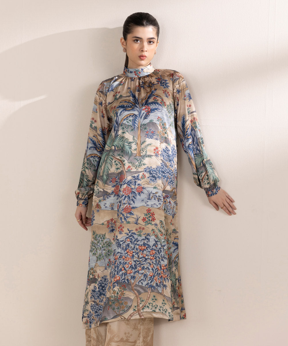 Women's RTW Blended Satin Multi Printed 2 Piece Suit