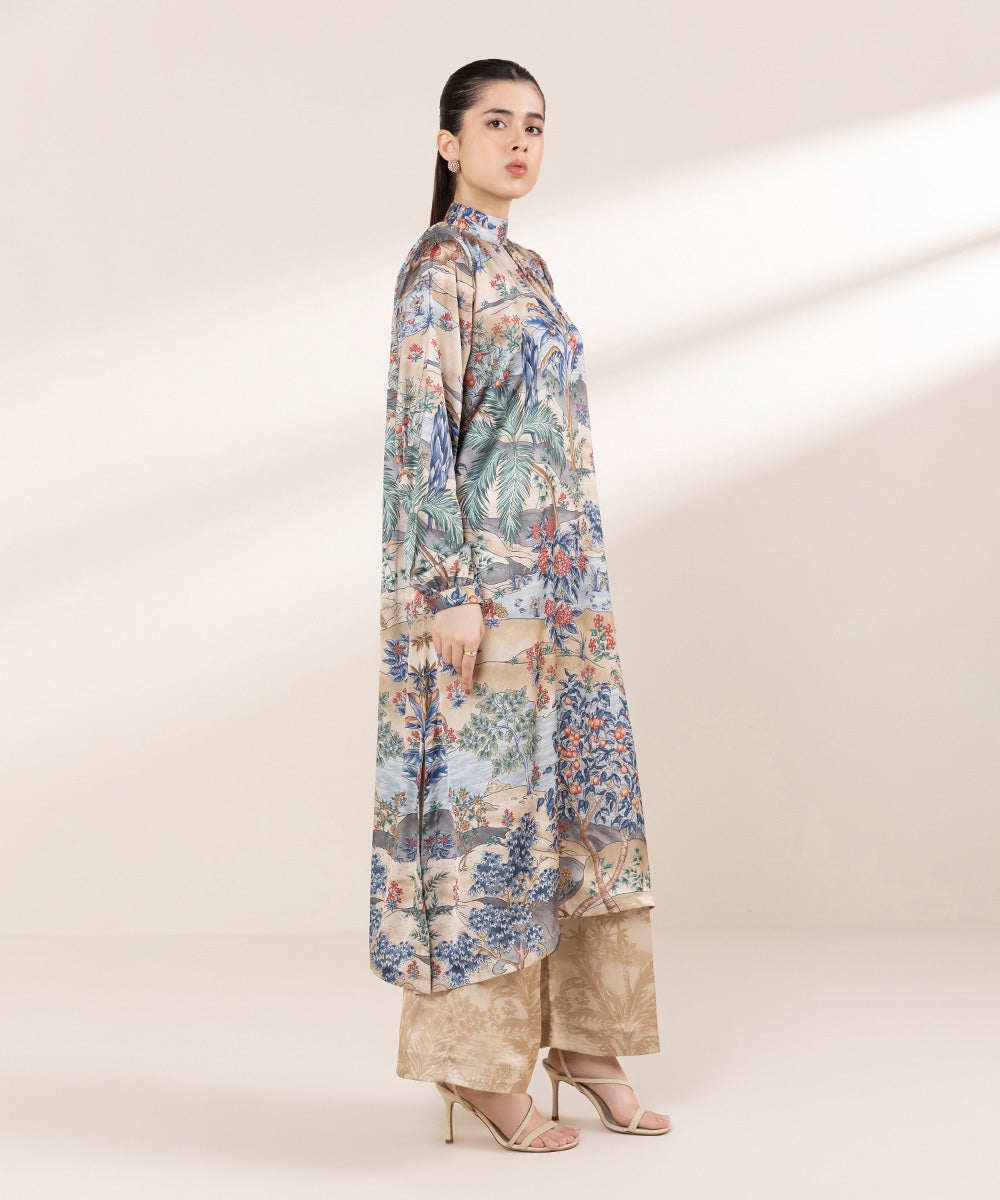Women's RTW Blended Satin Multi Printed 2 Piece Suit