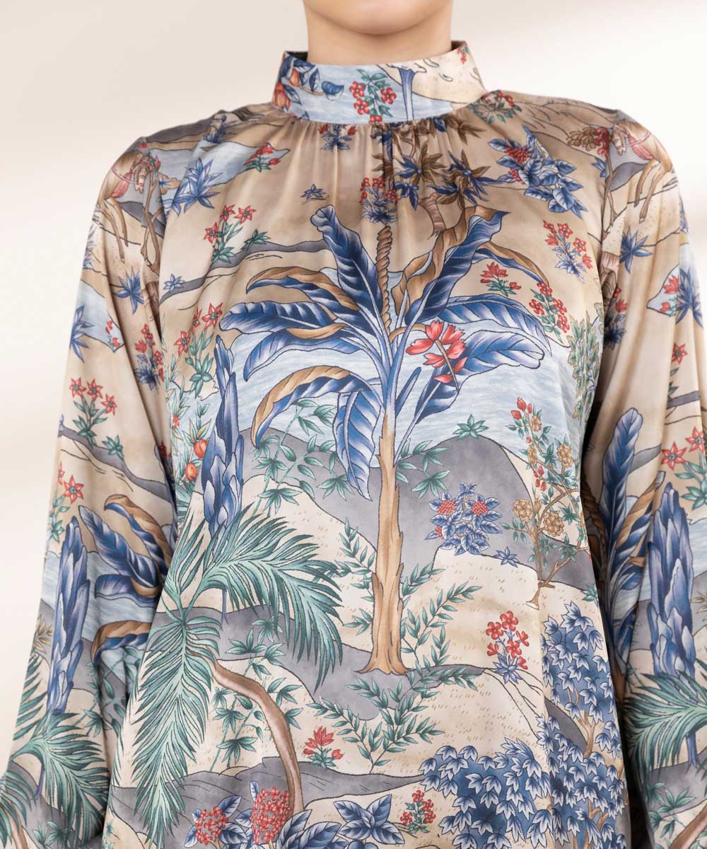 Women's RTW Blended Satin Multi Printed 2 Piece Suit