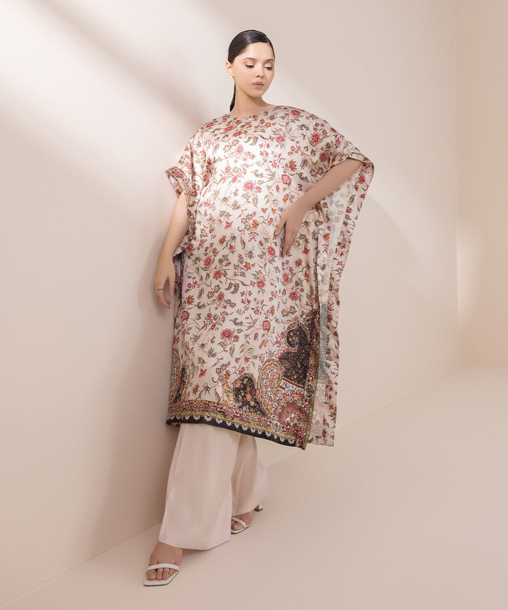 Women's Pret Blended Satin Printed Multi 2 Piece Kaftan