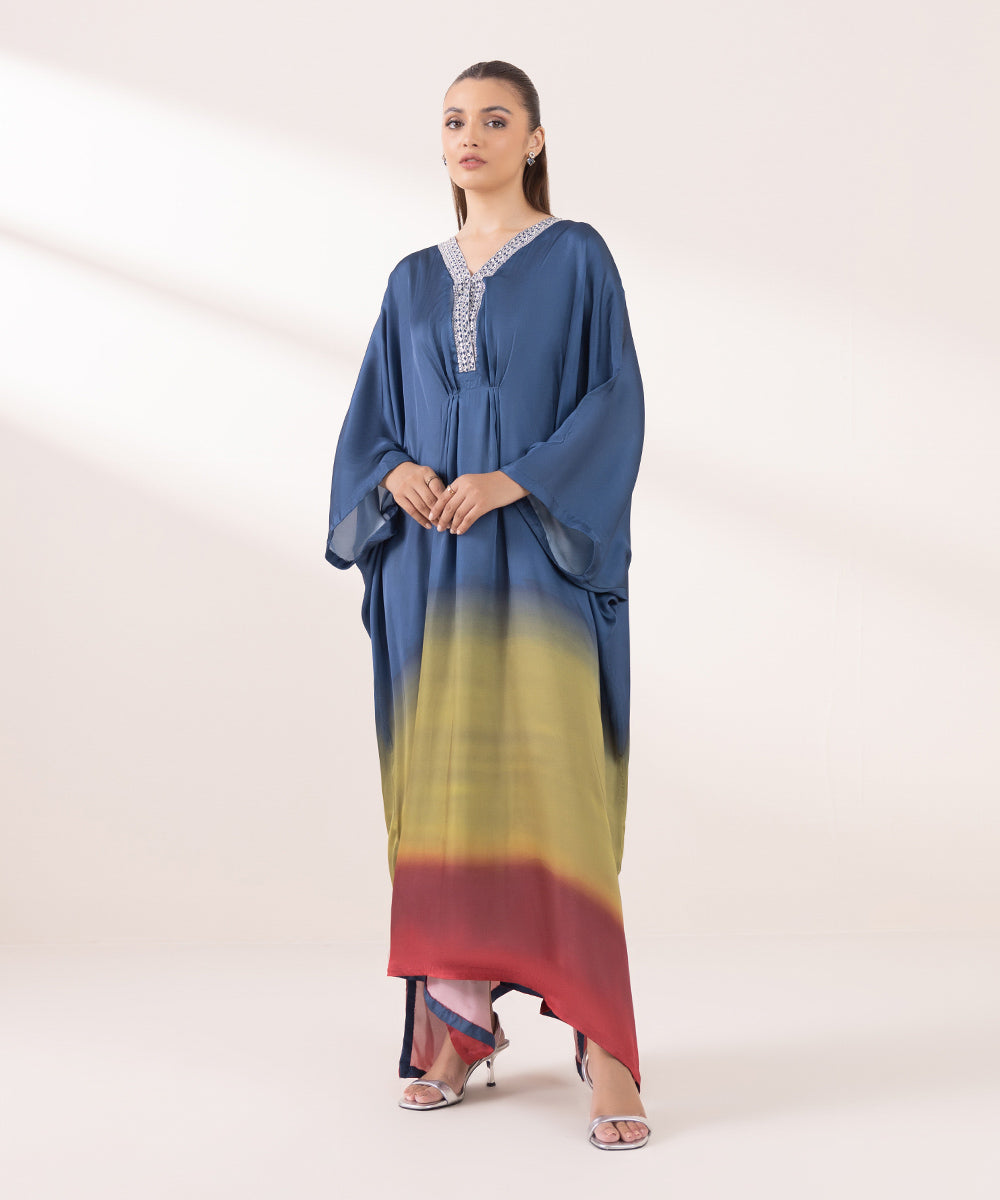 Women's Pret Blended Satin Multi Printed Kaftan