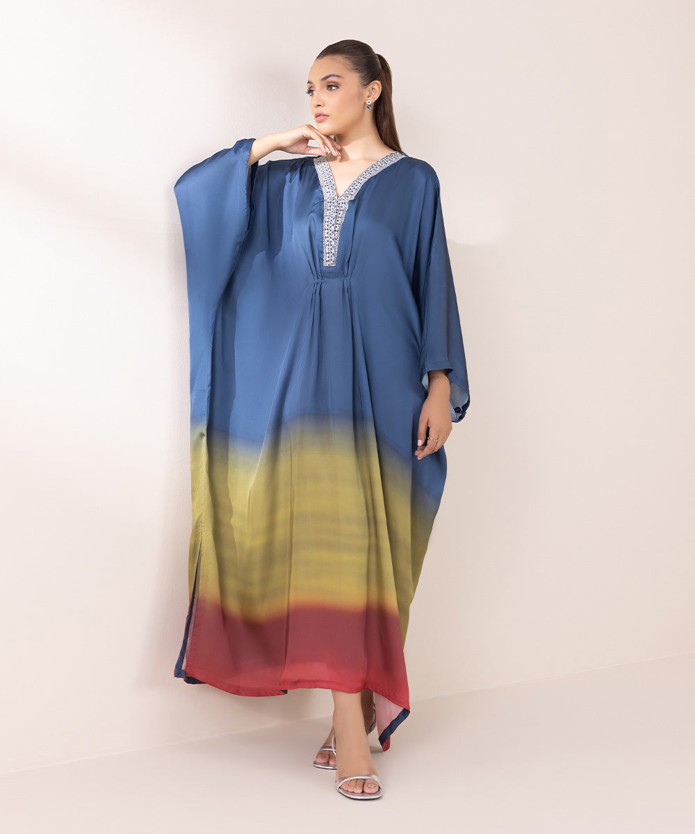 Women's Pret Blended Satin Multi Printed Kaftan