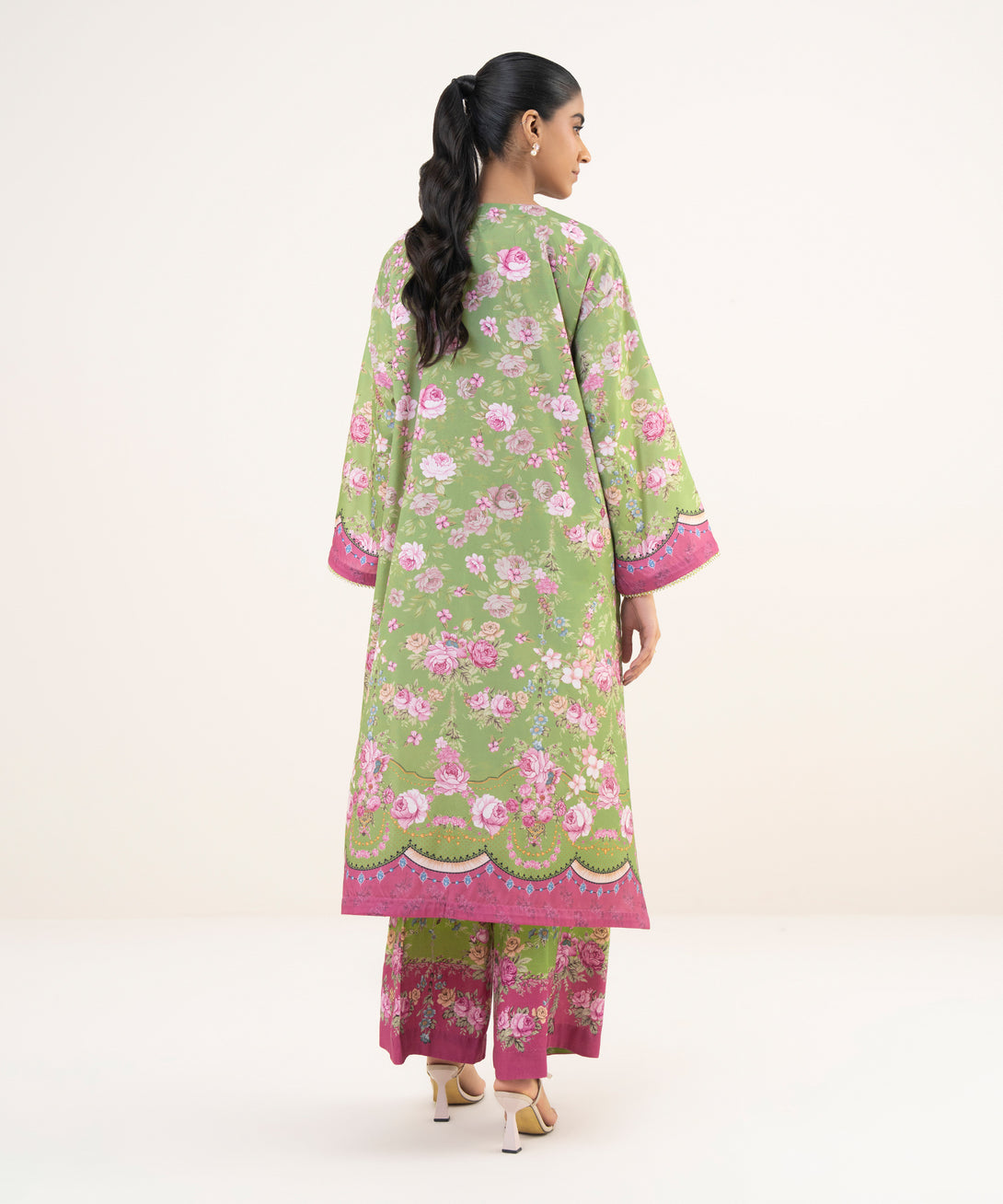 Women's RTW Blended Grip Green Printed A-Line 2 Piece Suit