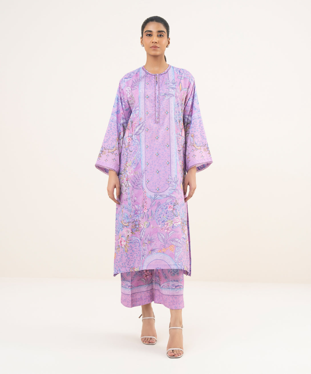 Women's RTW Blended Grip Purple Printed A-Line 2 Piece Suit