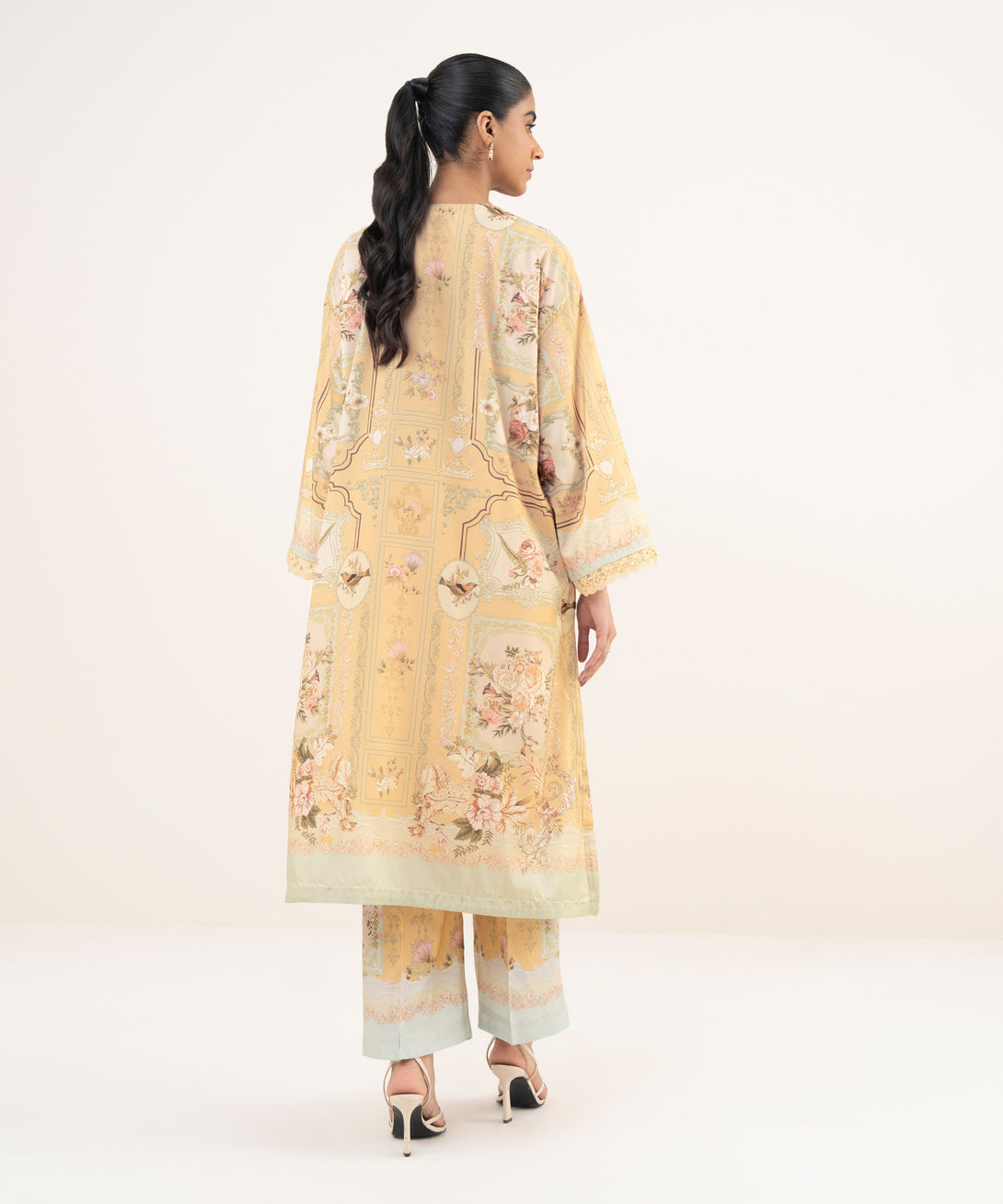 Women's RTW Blended Grip Beige Printed A-Line 2 Piece Suit