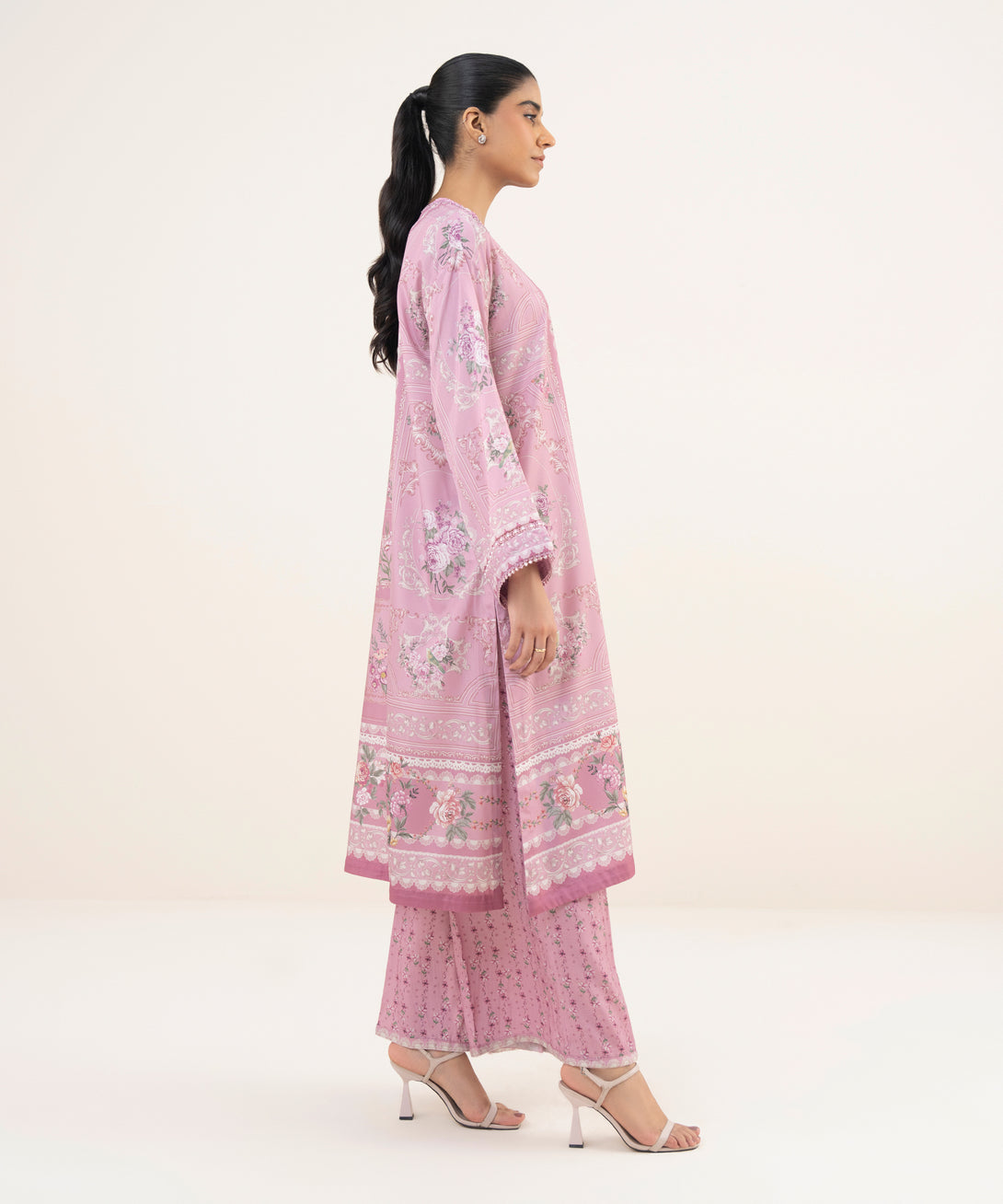 Women's RTW Blended Grip Pink Printed A-Line 2 Piece Suit