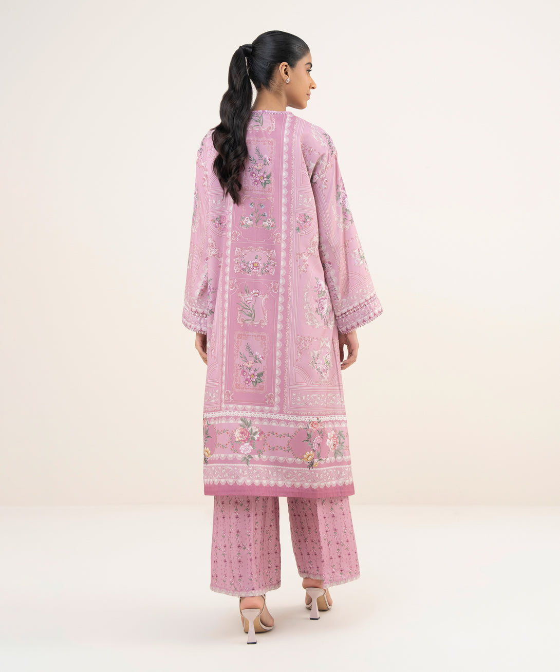 Women's RTW Blended Grip Pink Printed A-Line 2 Piece Suit