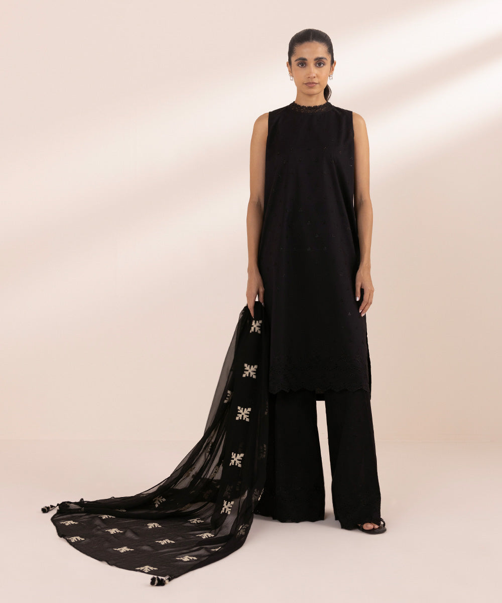 Blended Chiffon Embroidered Black Dupatta