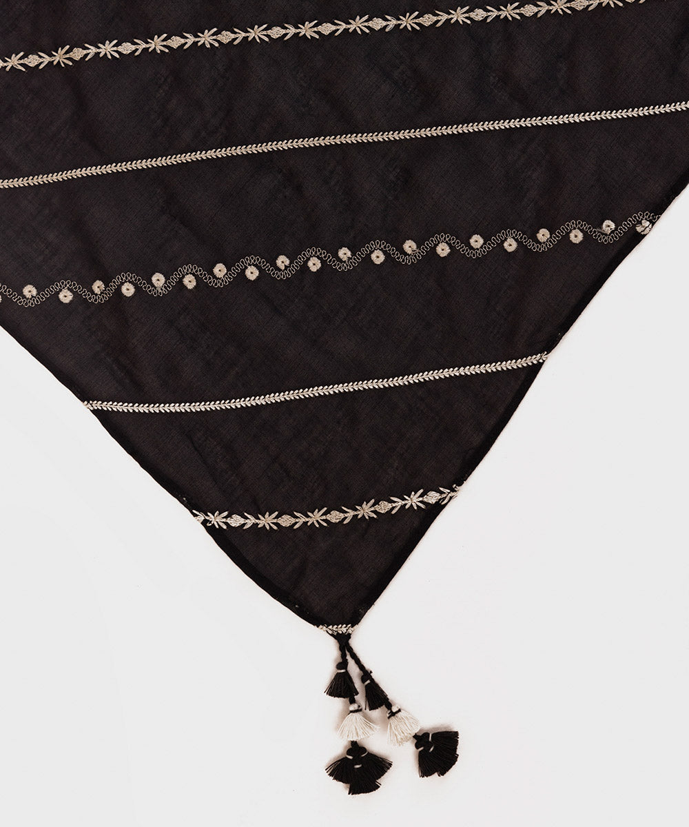 Voile Embroidered Black Dupatta