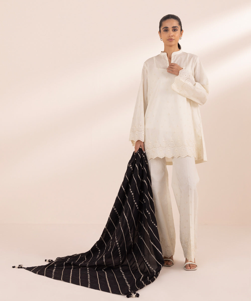 Voile Embroidered Black Dupatta