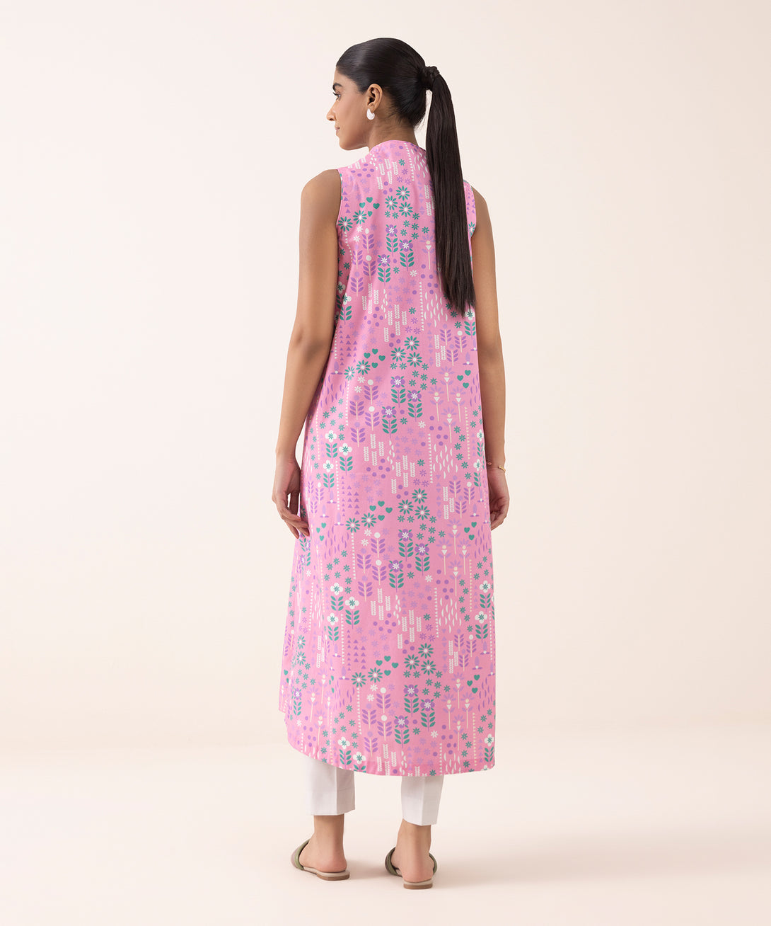 Women's Unstitched Cotton Printed Pink Shirt