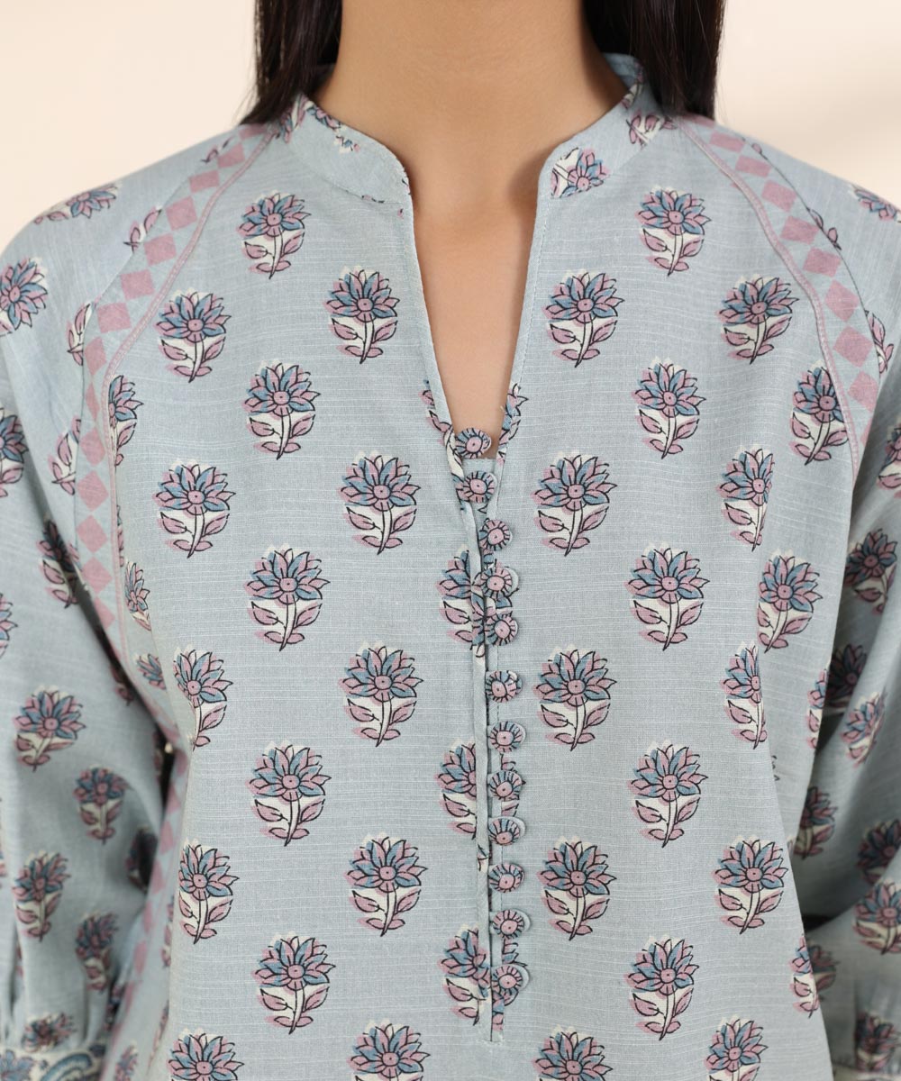 Women's Pret Khaddar Blue Printed Straight Shirt