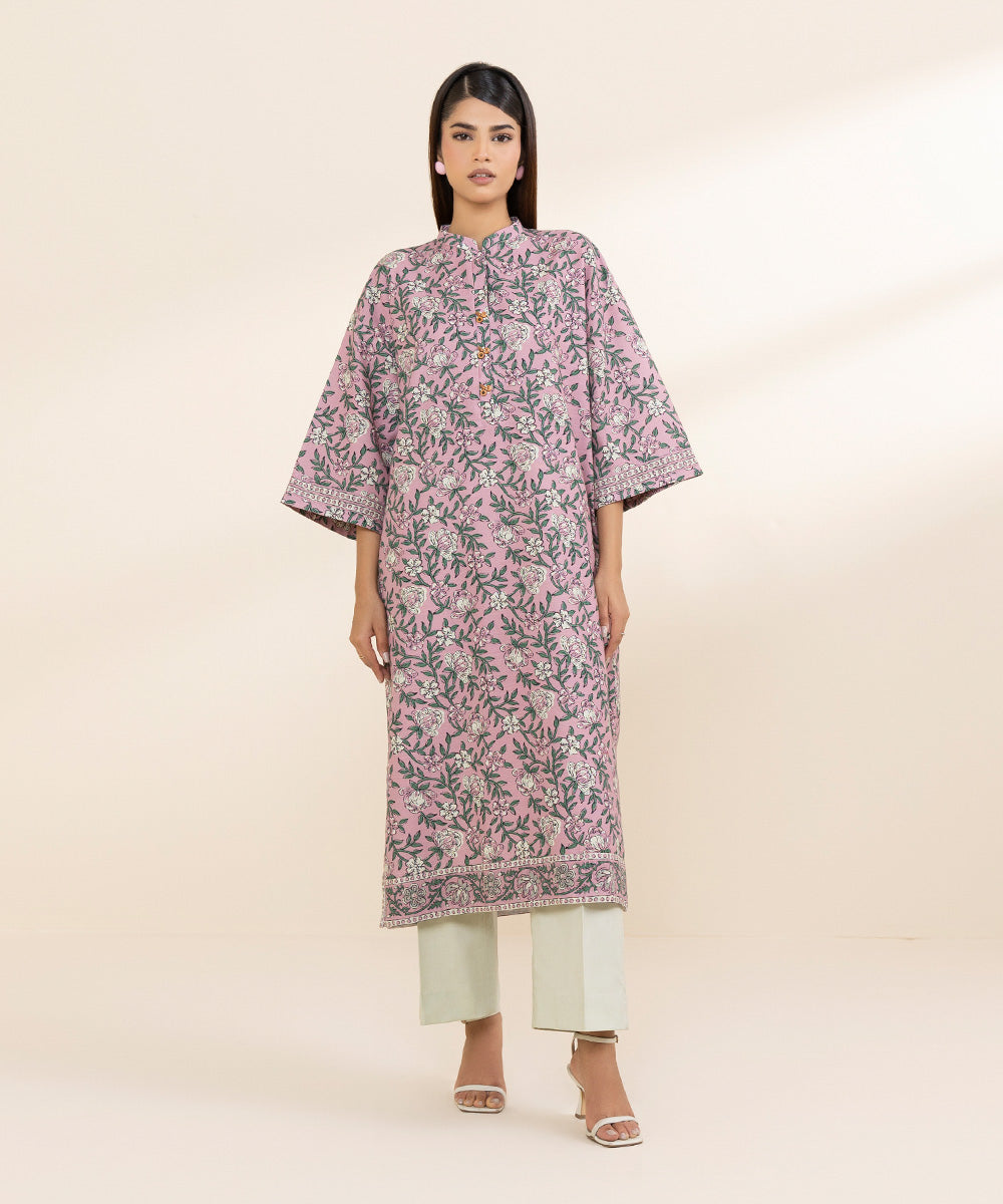 Women's Pret Khaddar Pink Printed Boxy Shirt