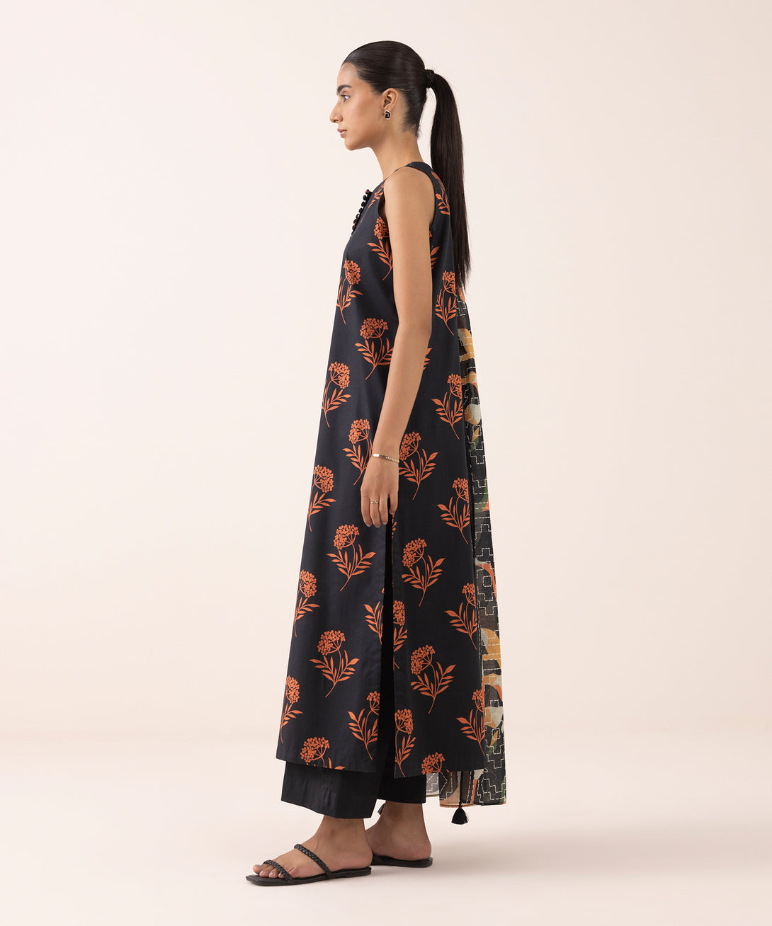 Women's Unstitched Lawn Printed Black 3 Piece Suit