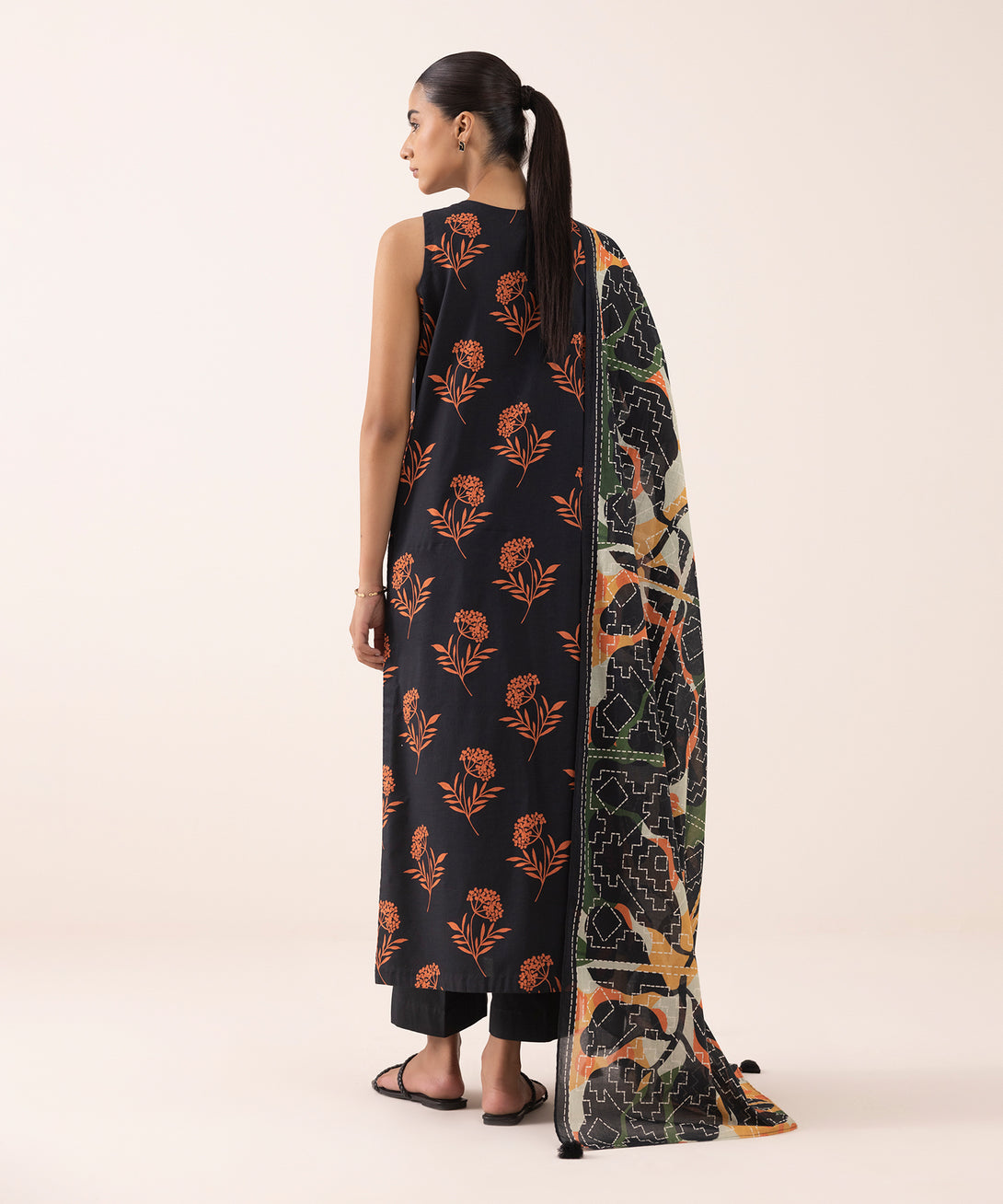 Women's Unstitched Lawn Printed Black 3 Piece Suit