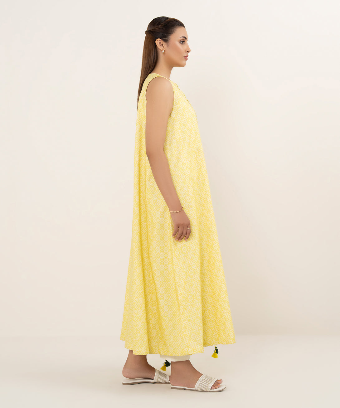 Women's Unstitched Cotton Printed Yellow 2 Piece Suit