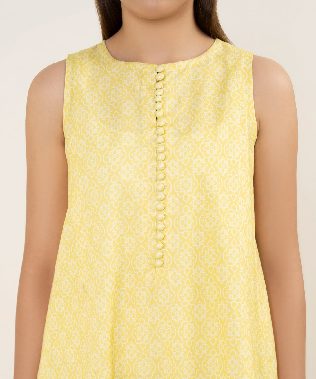 Women's Unstitched Cotton Printed Yellow 2 Piece Suit