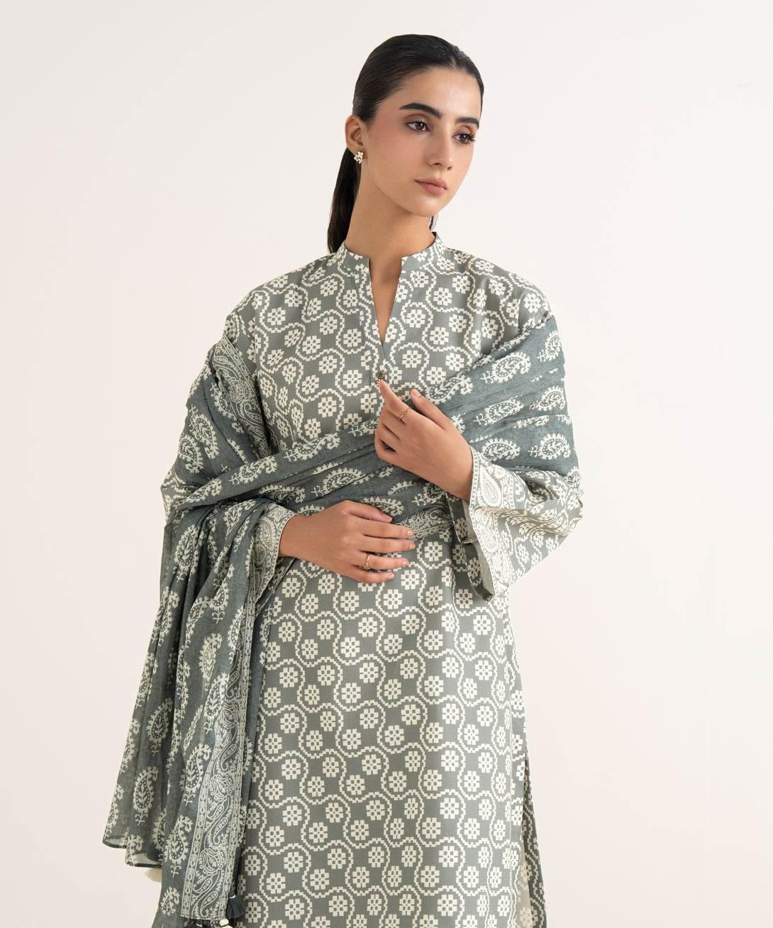 Women's Unstitched Cotton Printed Multi Two Piece Suit