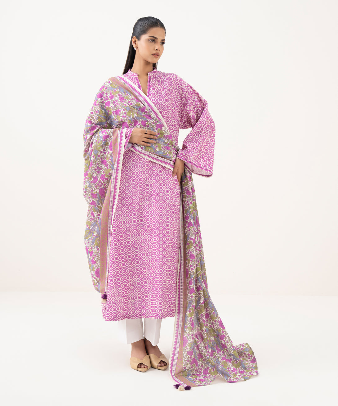 Women's Unstitched Light Khaddar Printed Multi Two Piece Suit