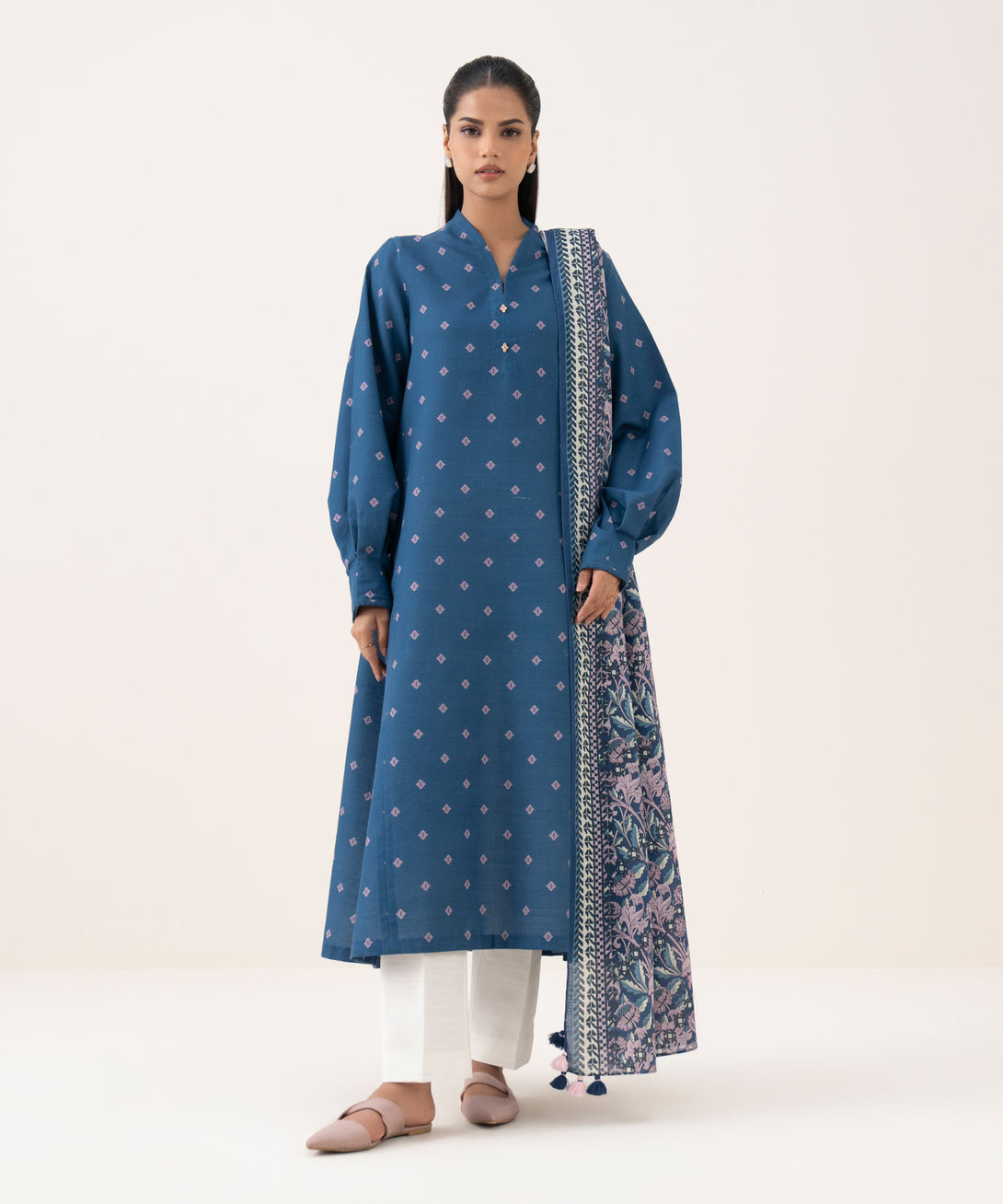 Women's Unstitched Light Khaddar Printed Multi Two Piece Suit