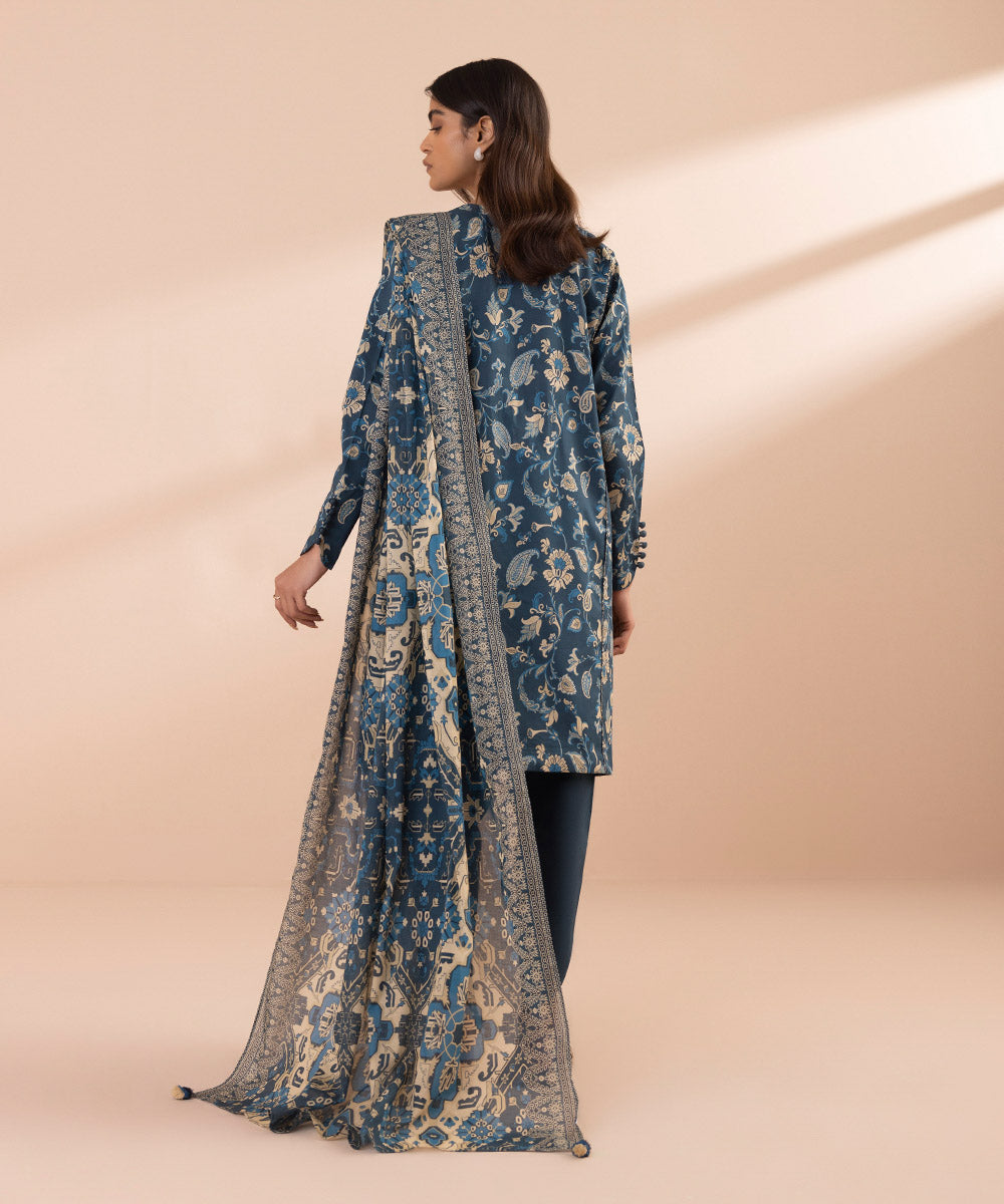 Women's Unstitched Lawn Printed Blue 2 Piece Suit