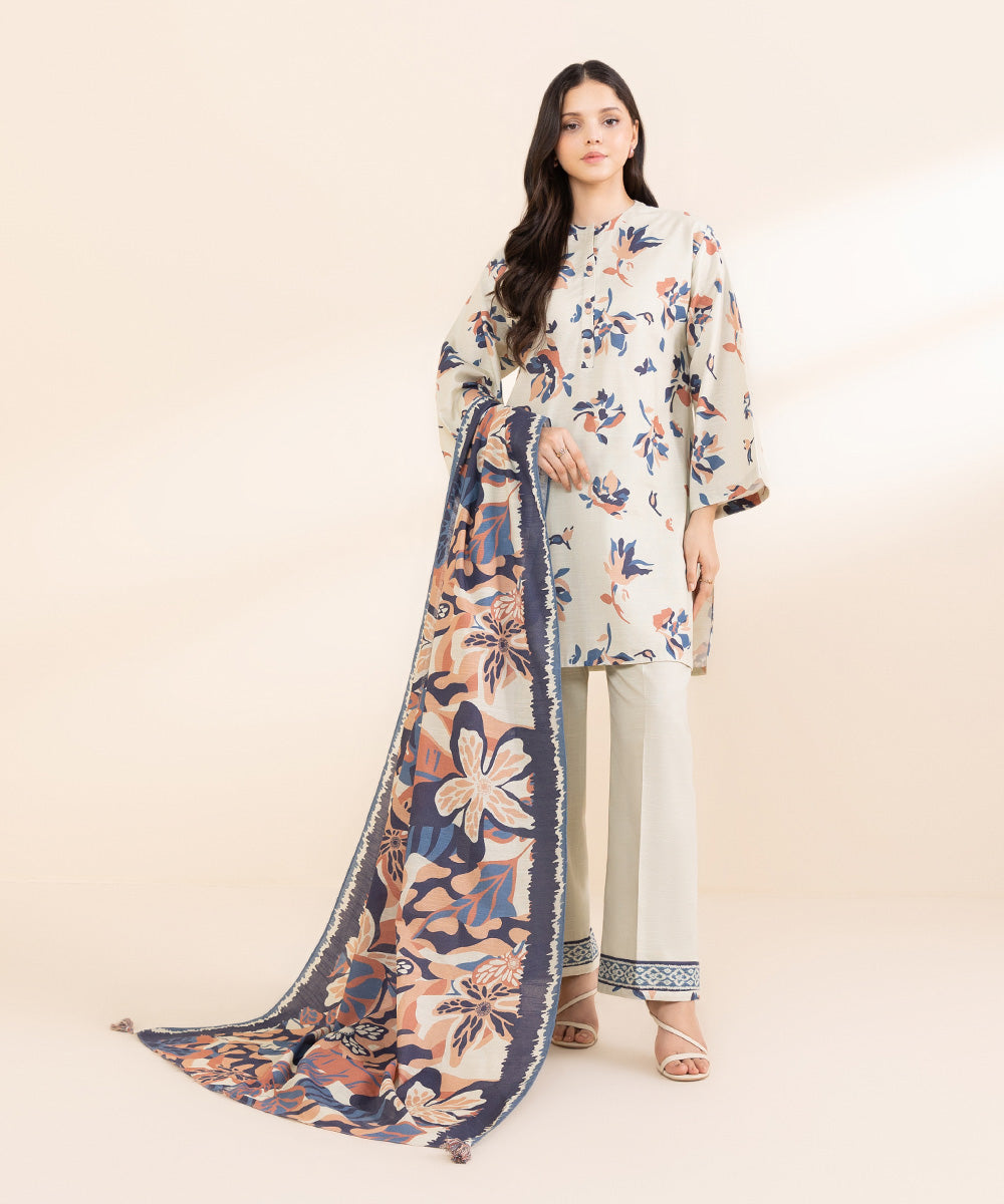 Women's Unstitched Light Khaddar Printed Multi 2 Piece Suit