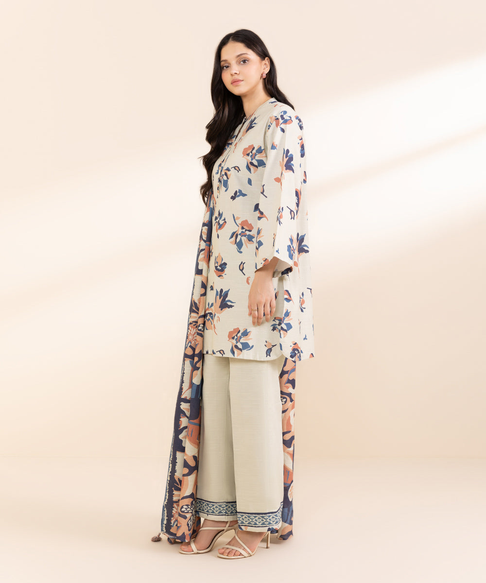 Women's Unstitched Light Khaddar Printed Multi 2 Piece Suit