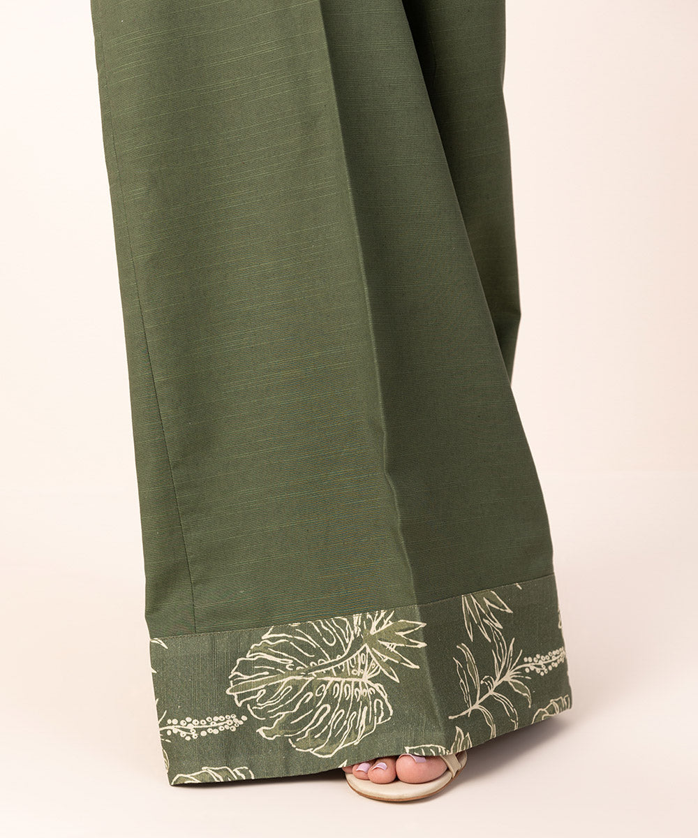 Women's Khaddar Printed Green Unstitched Trousers Fabric