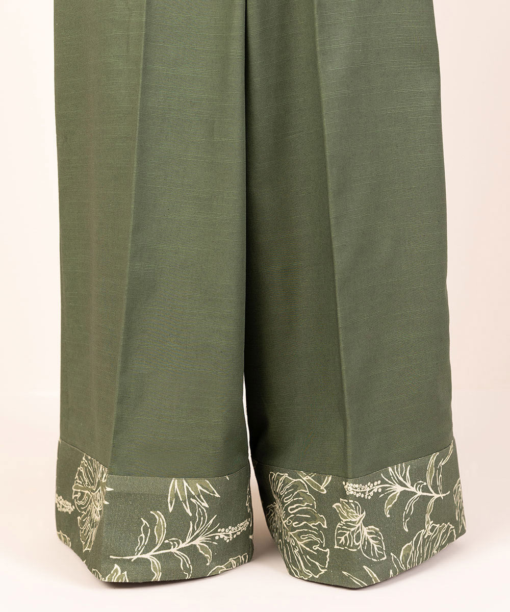 Women's Khaddar Printed Green Unstitched Trousers Fabric