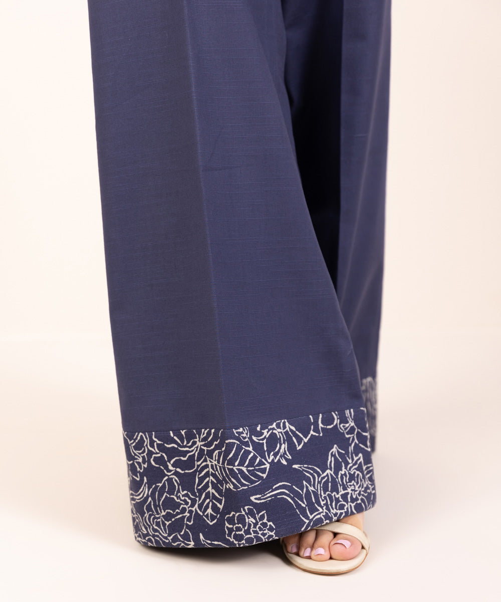 Women's Khaddar Printed Blue Unstitched Trousers Fabric