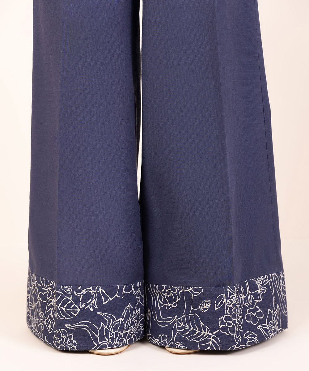 Women's Khaddar Printed Blue Unstitched Trousers Fabric