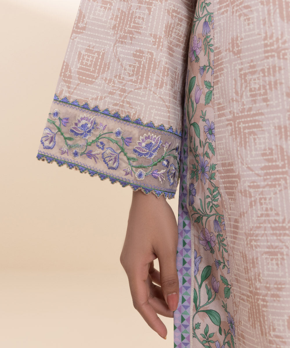 Women's Unstitched Embroidered Pastel Pink Cambric Shirt and Dupatta