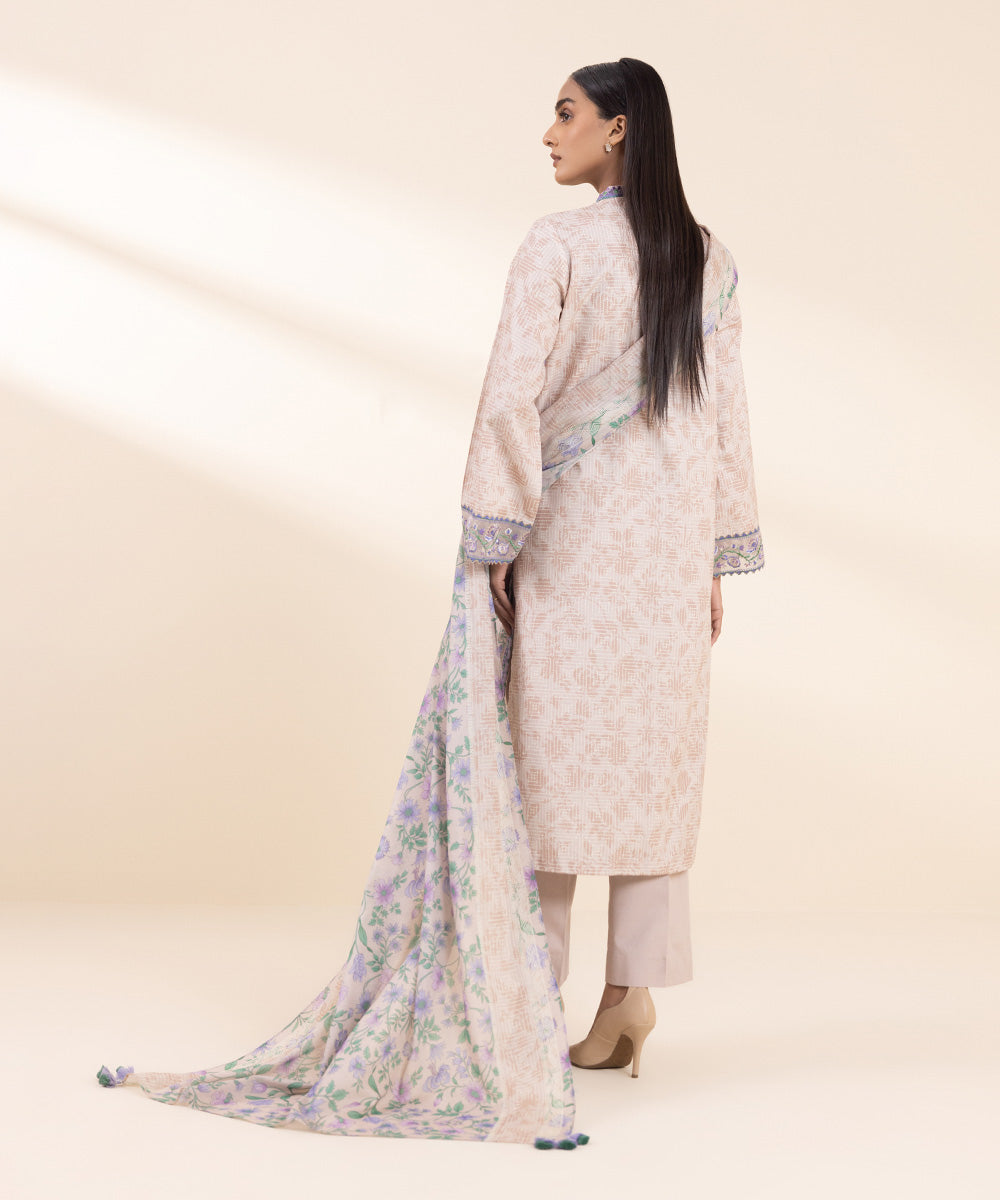 Women's Unstitched Embroidered Pastel Pink Cambric Shirt and Dupatta