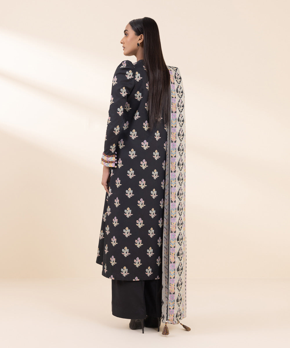 Women's Unstitched Embroidered Black Cambric Shirt and Dupatta