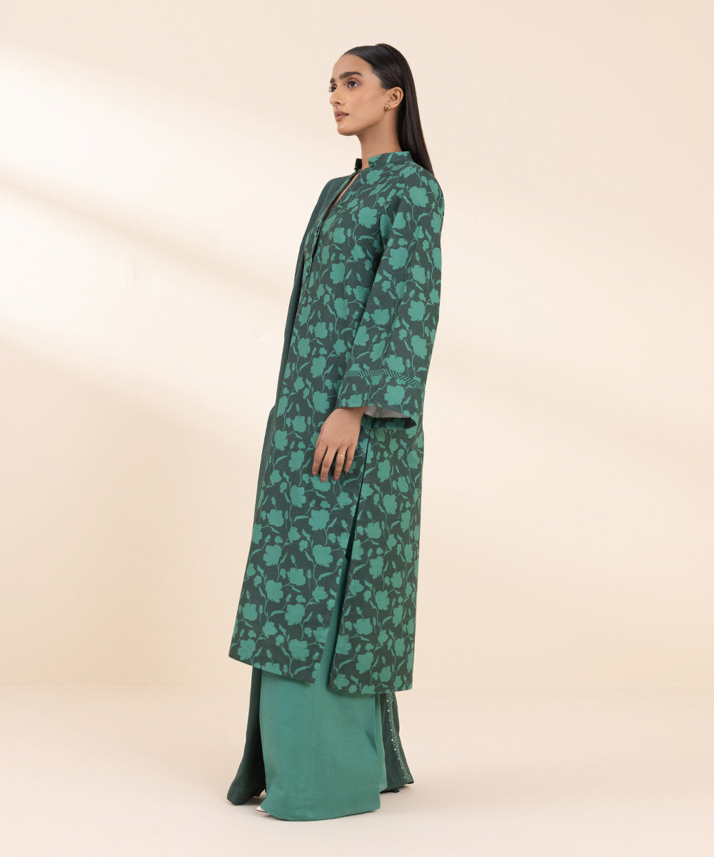 Women's Unstitched Embroidered Dark Green Khaddar Shirt and Dupatta