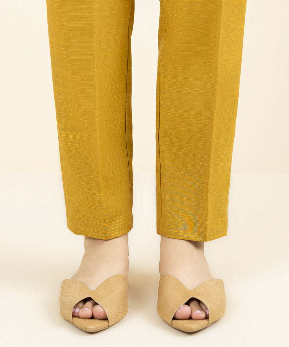 Women's Unstitched Khaddar Solid Yellow Trousers Fabric