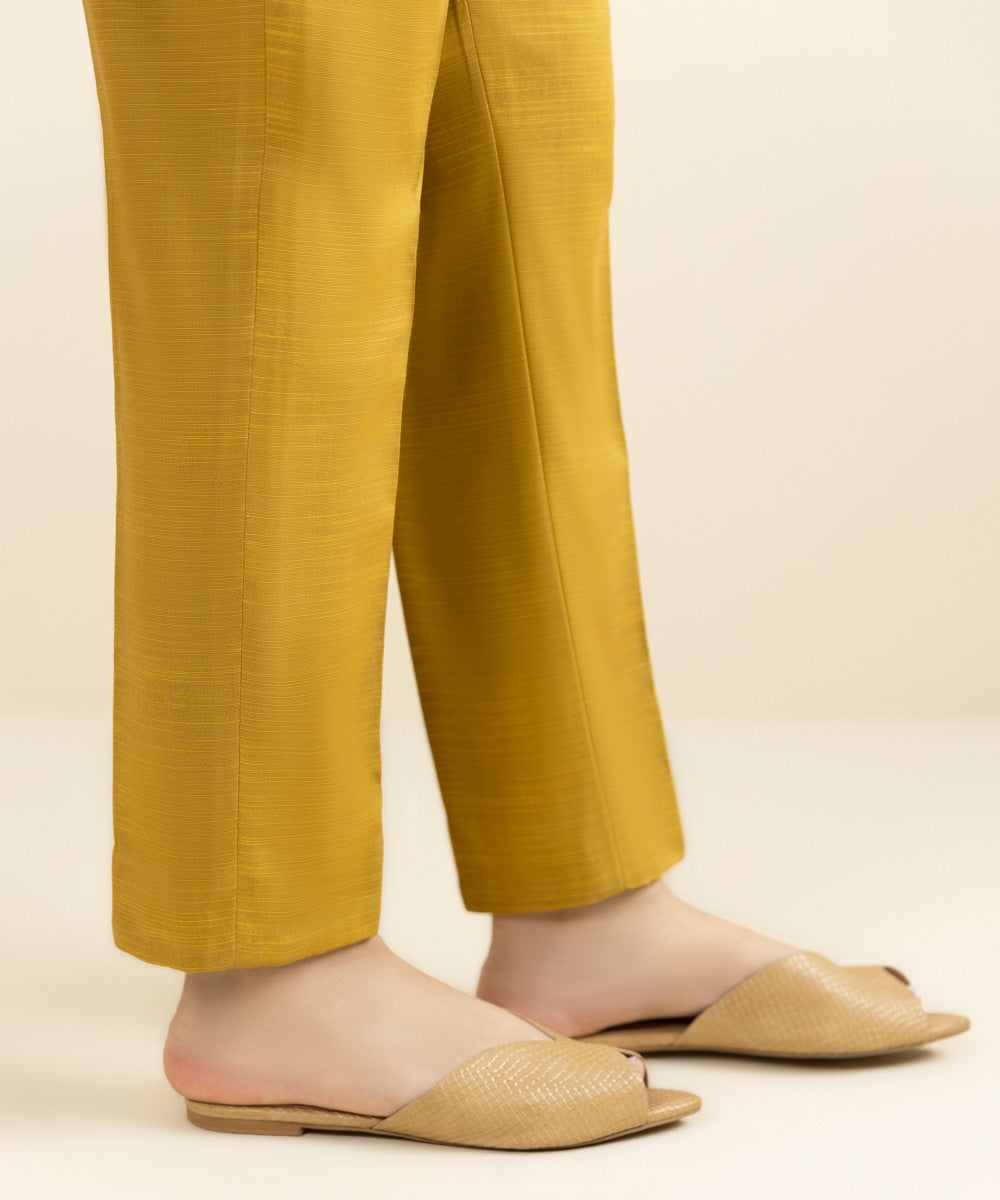 Women's Unstitched Khaddar Solid Yellow Trousers Fabric