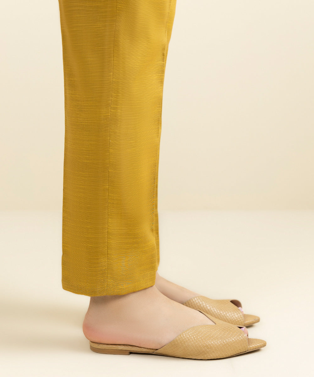 Women's Unstitched Khaddar Solid Yellow Trousers Fabric