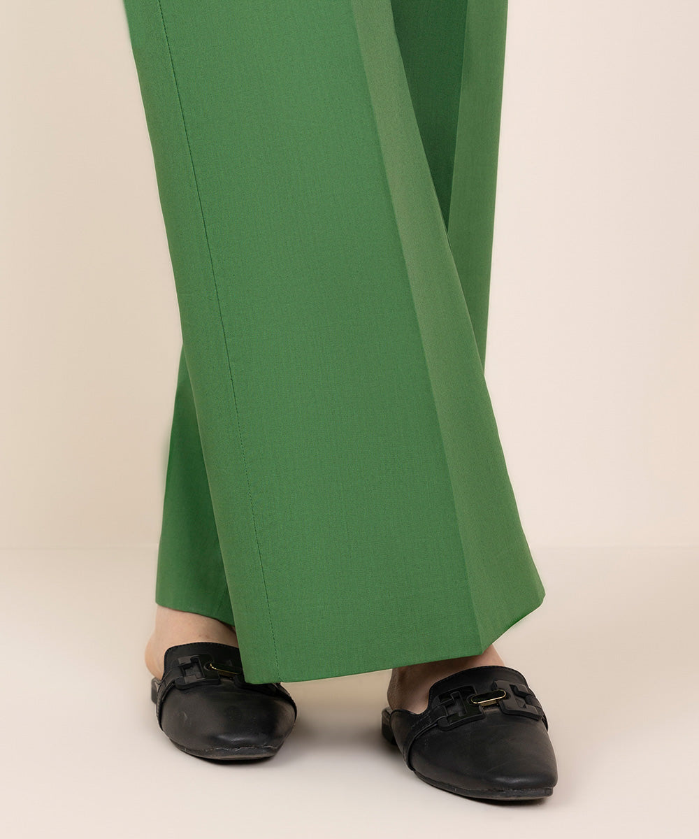 Women's Unstitched Cotton Solid Green Trousers Fabric