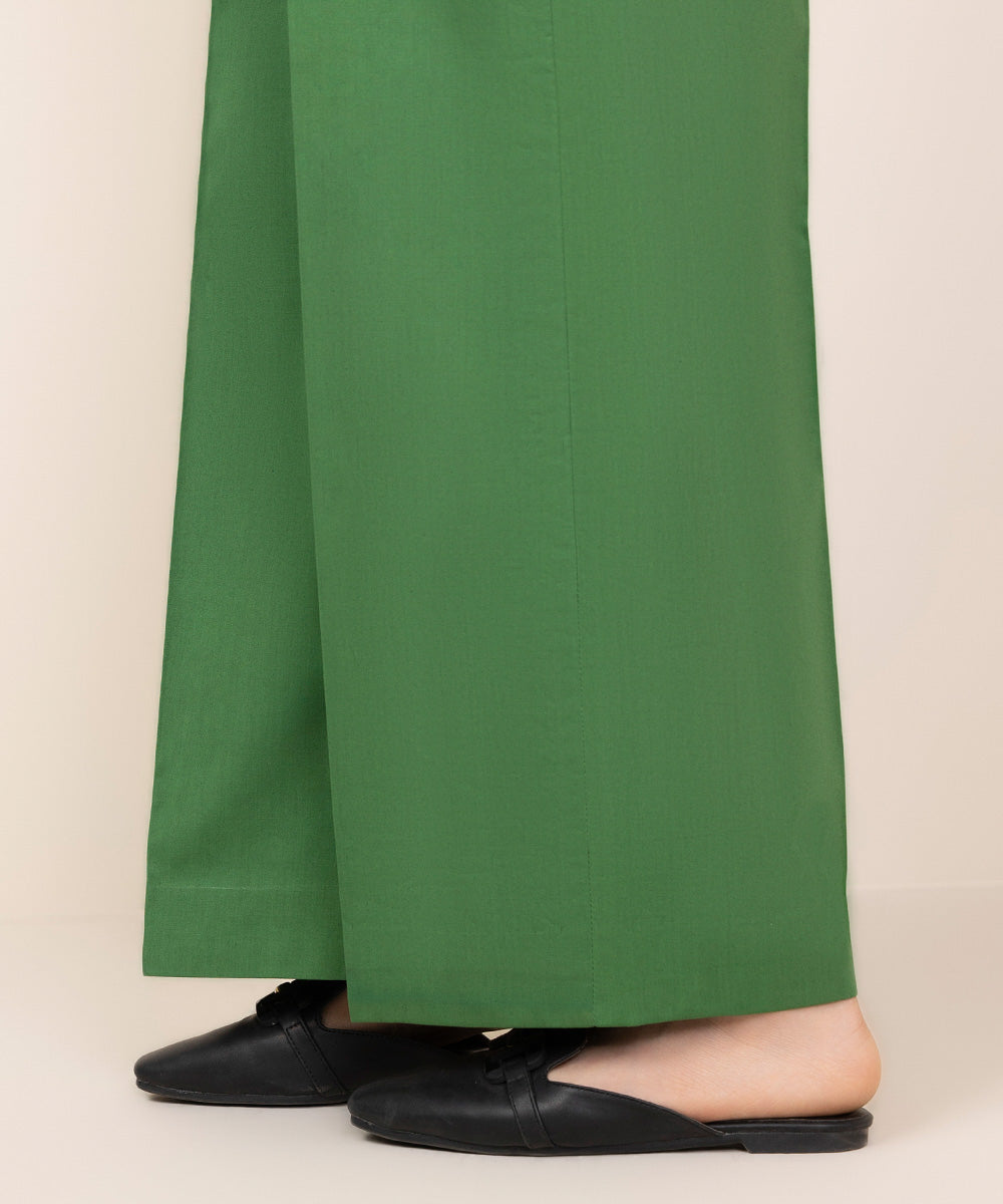 Women's Unstitched Cotton Solid Green Trousers Fabric