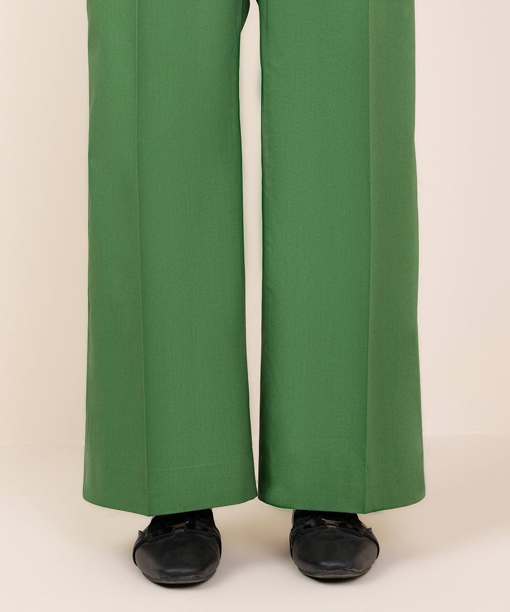 Women's Unstitched Cotton Solid Green Trousers Fabric